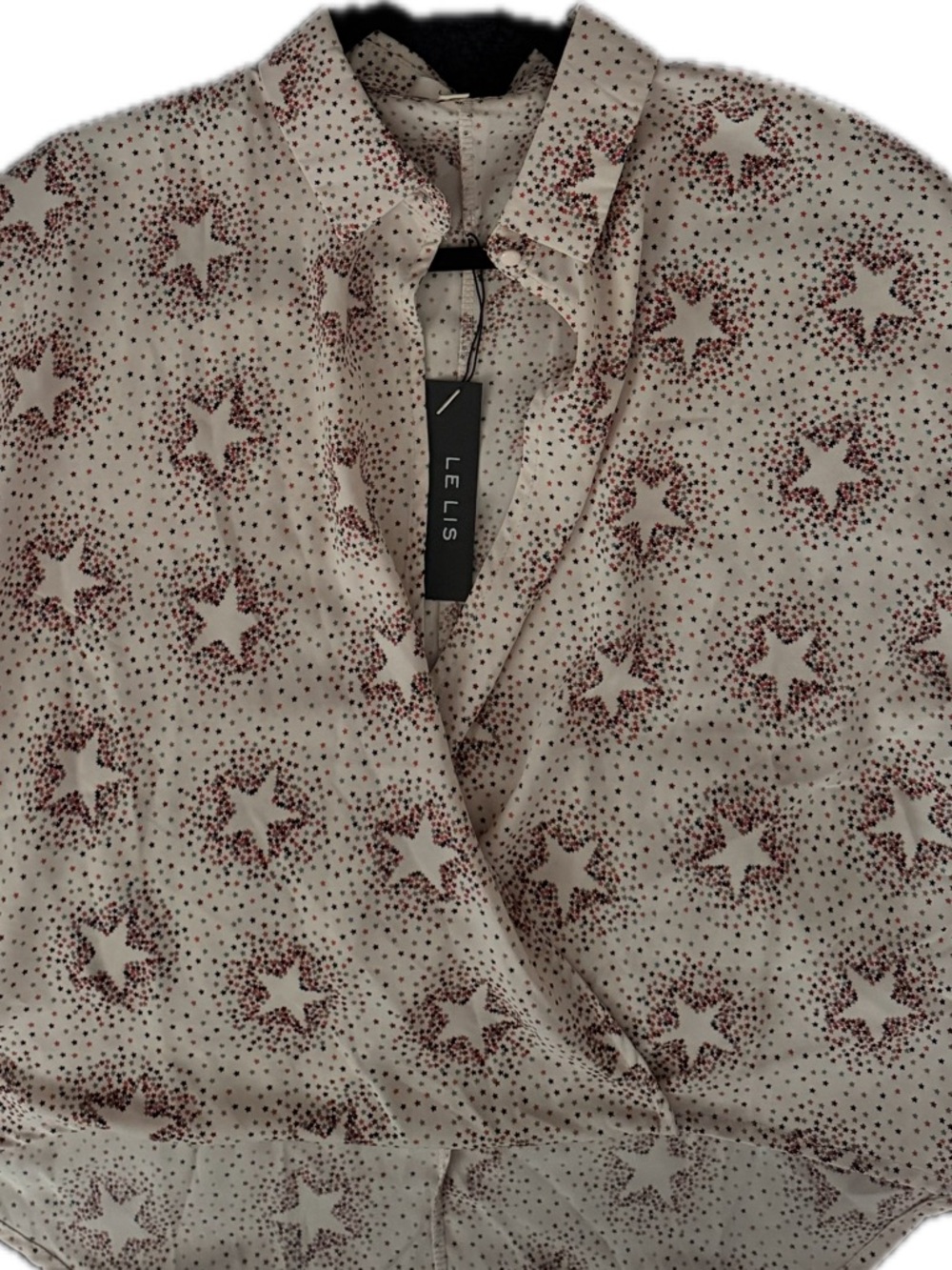 Le Lis Cream Crop Button-Up Top with Red Star Print